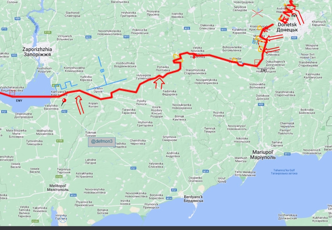 Russian reinforcements with T-62, T-72, T-80 tanks heading to Vasylivka