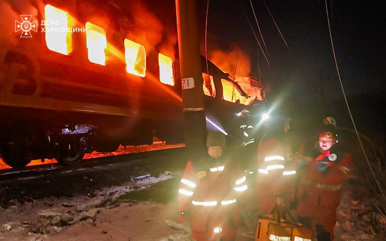 Three injured in drone attack on train in Kharkiv
