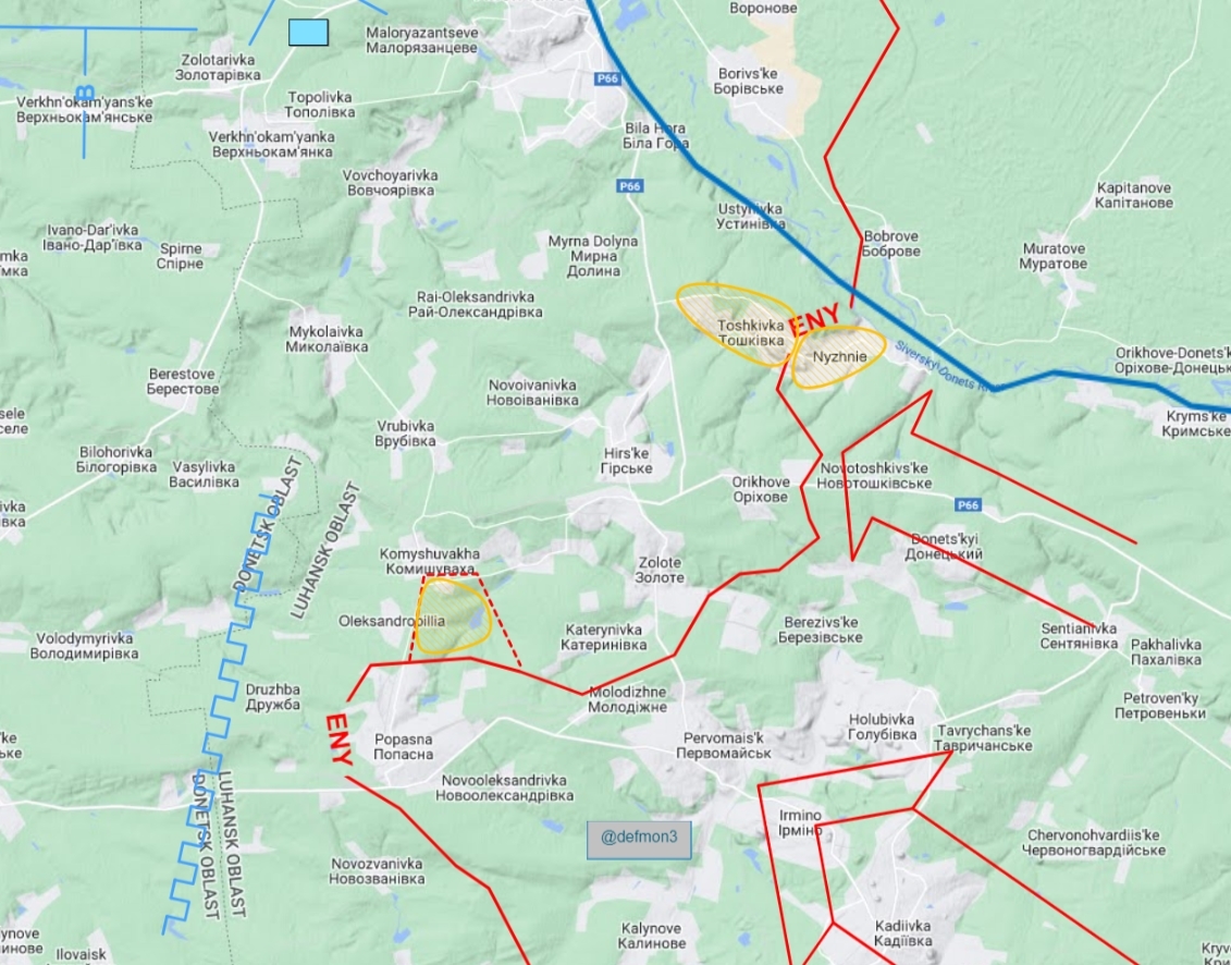 Russian forces attempt breakthrough north from Popasna, weak point
