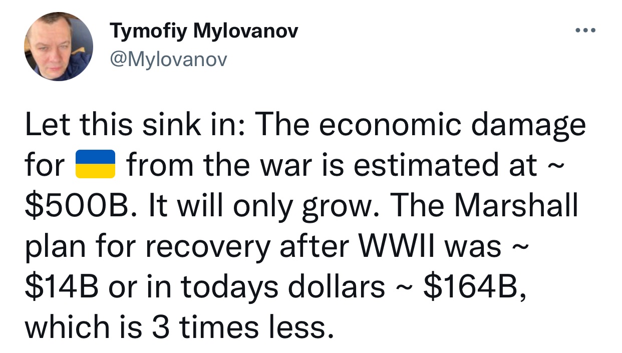 Rebuilding Ukraine to cost hundreds of billions