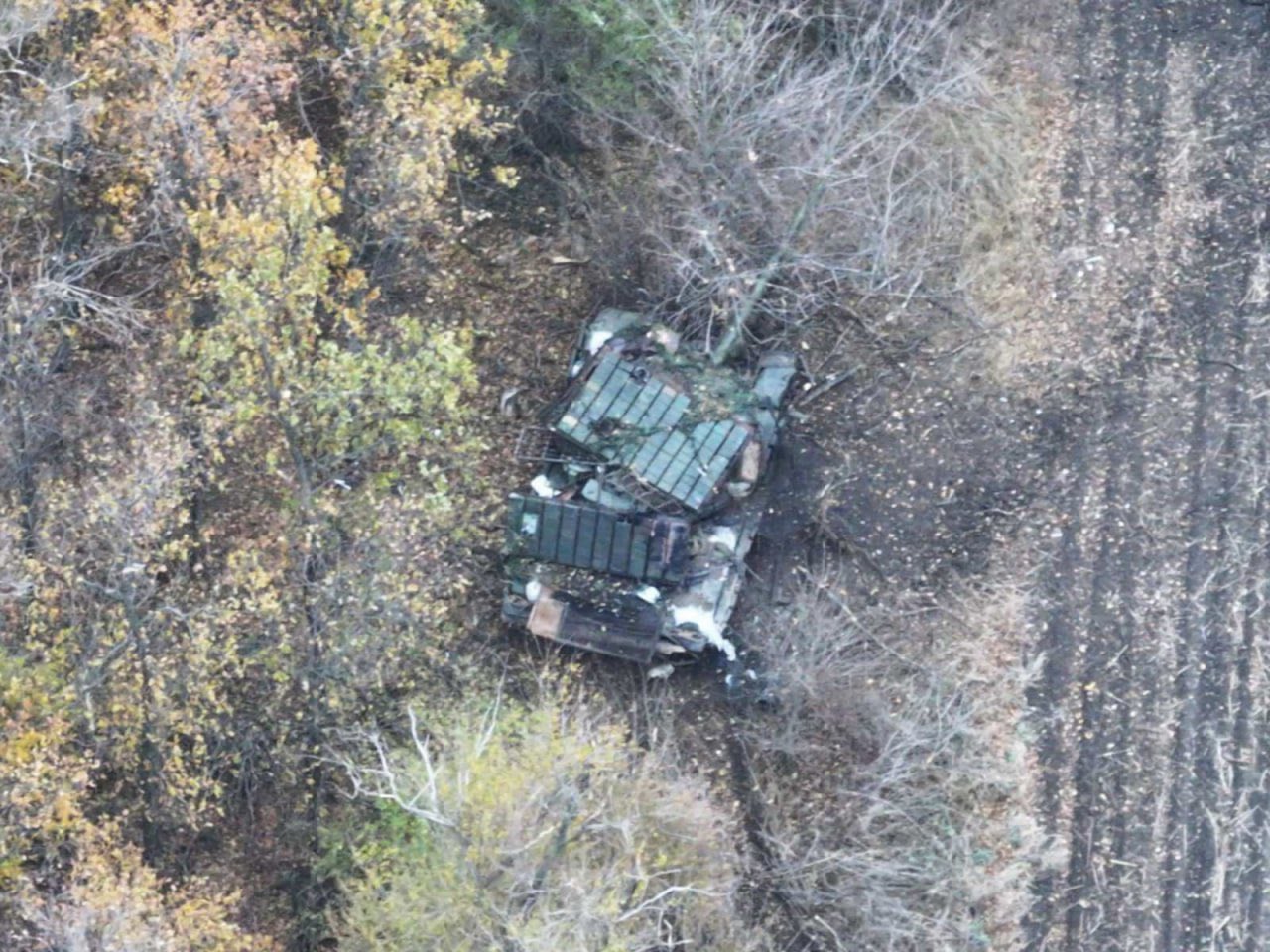 Destroyed T-72 tank in Pokrovske district, Donetsk