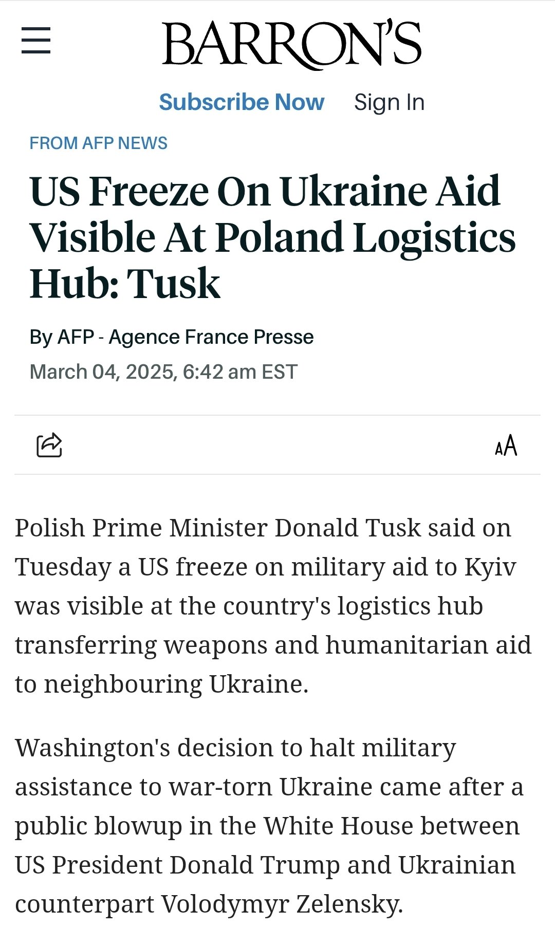 Tusk confirme le gel de l’aide US à l’Ukraine en Pologne