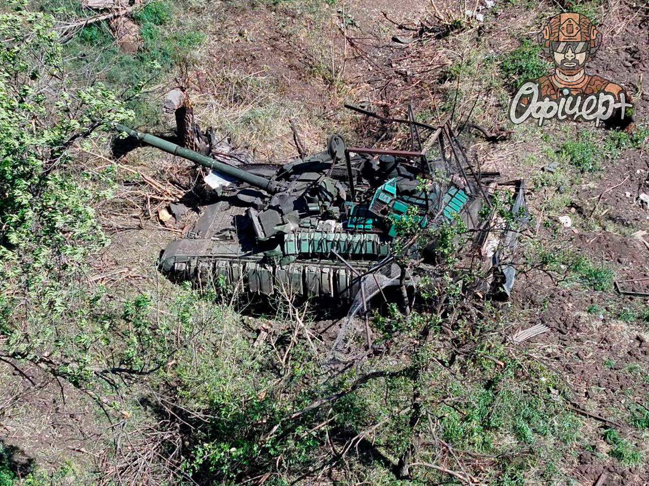 Grenade hits T-90M turret, causing fire
