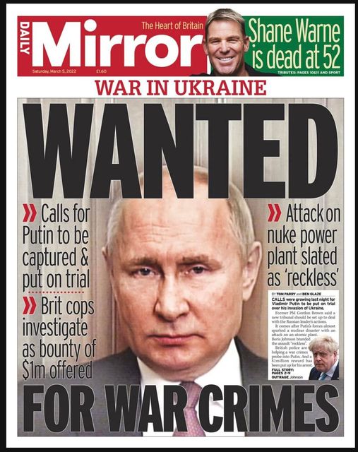 Wanted for war crimes: Mirror on Putin