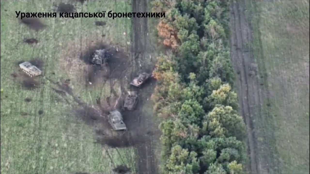 Destroyed Russian armored vehicles in Kharkiv region