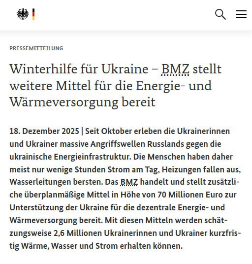Germany allocates €70 million to Ukraine’s energy infrastructure