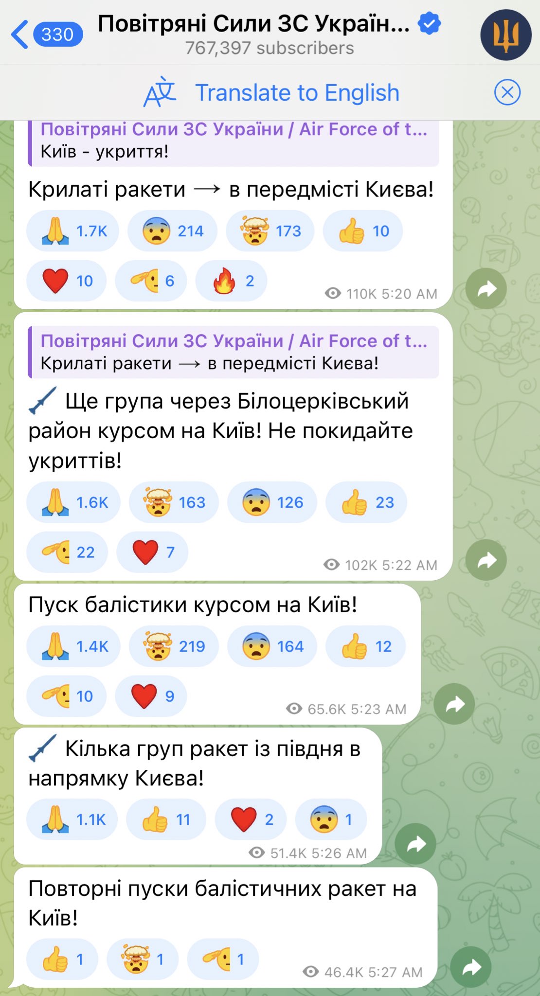 Kyiv attacked by Russian missiles at dawn