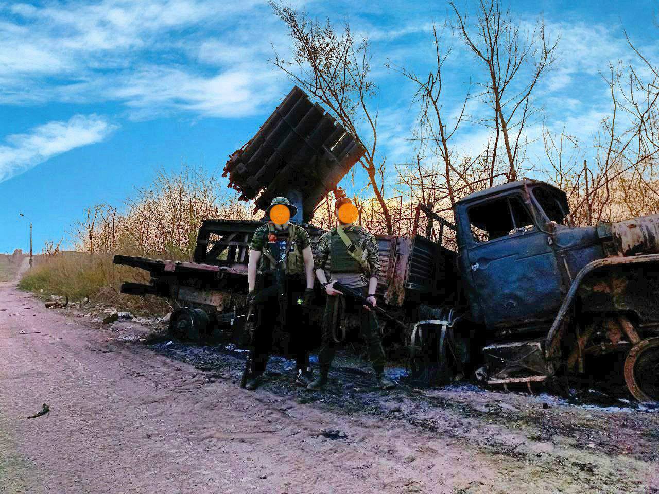 Destroyed Russian Ural with RBU-6000 flamethrower installation