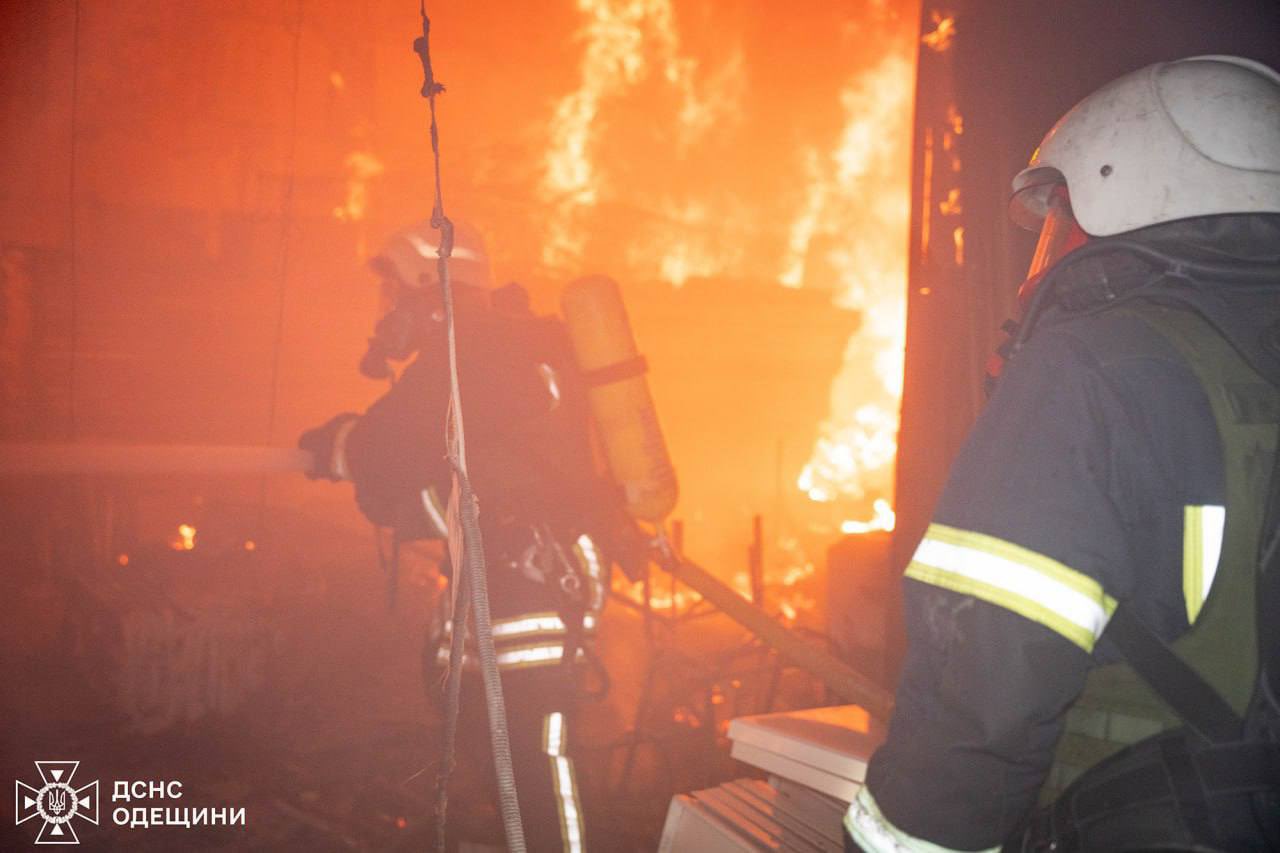 Russia attacks Odesa with drones and missiles; cargo ship and warehouse damaged.