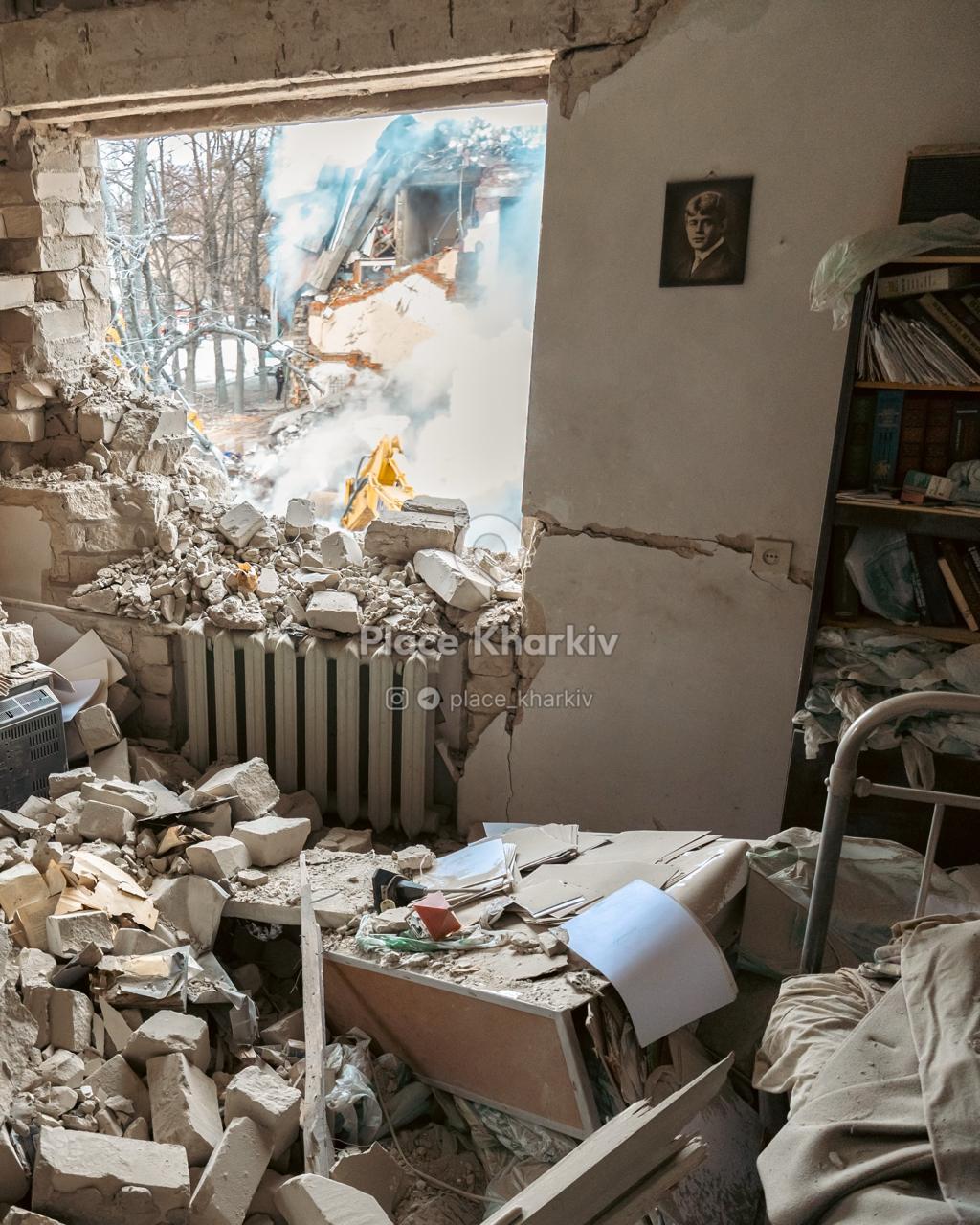 Yesenin portrait amid destruction from Russian missile strike in Kharkiv