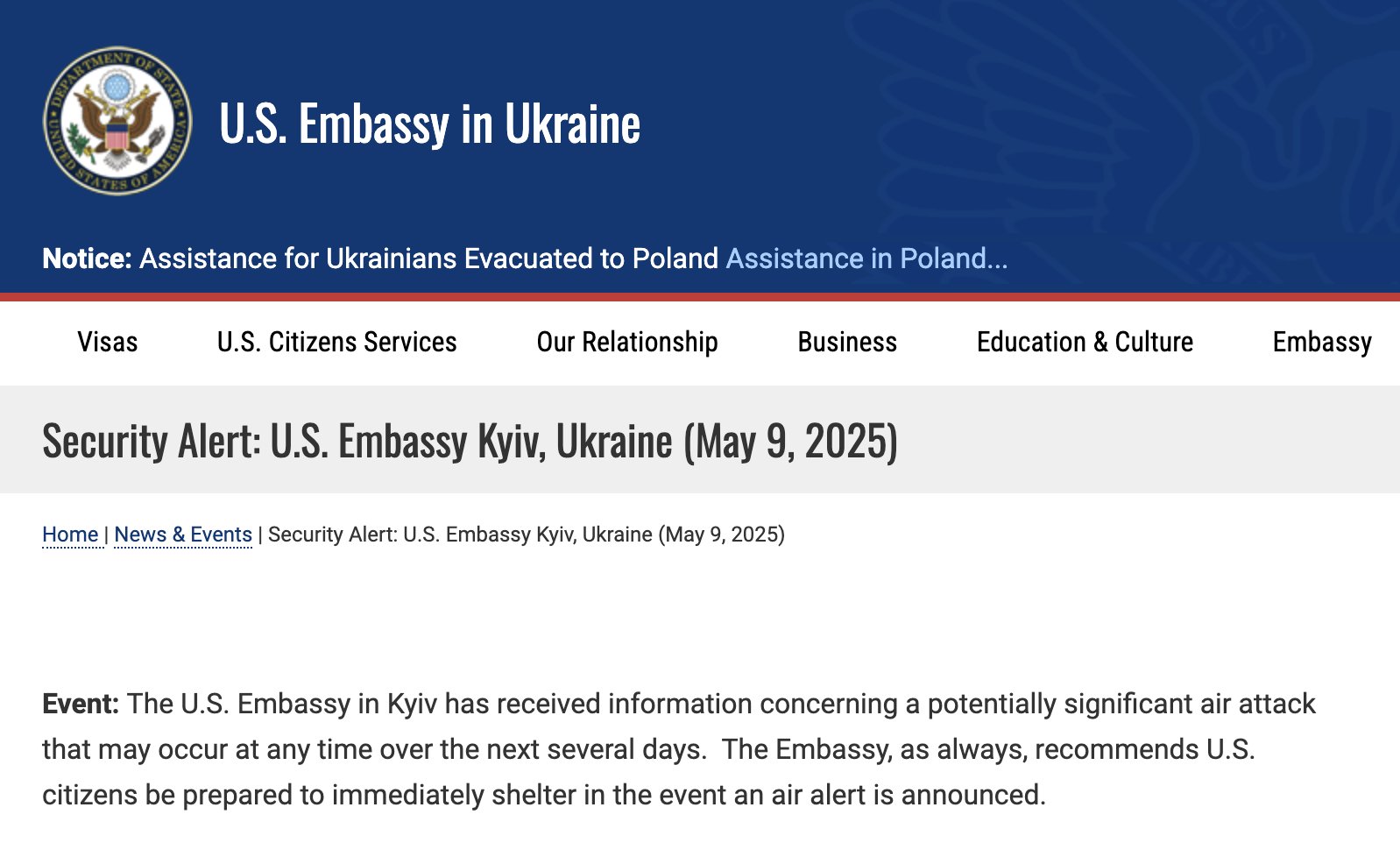 Ambassade US à Kyiv alerte sur attaque aérienne