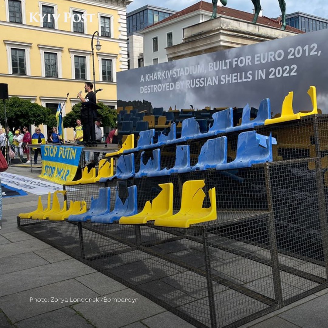 Part of Kharkiv’s destroyed stadium stand installed in Munich