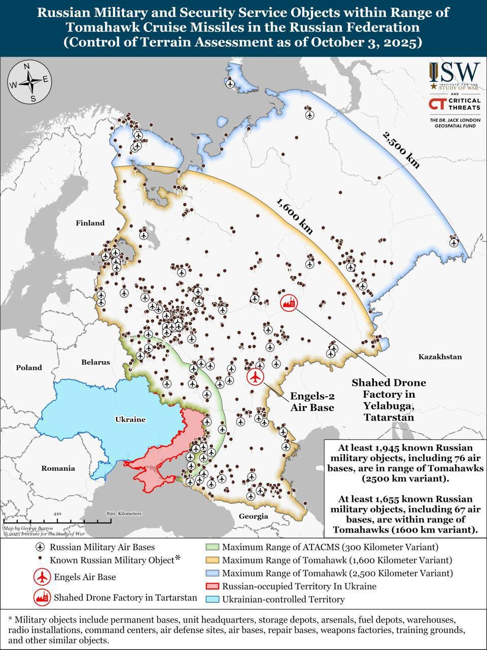 Tomahawks could strike 2,000 Russian military/industrial sites, including Yelabuga, Engels – ISW