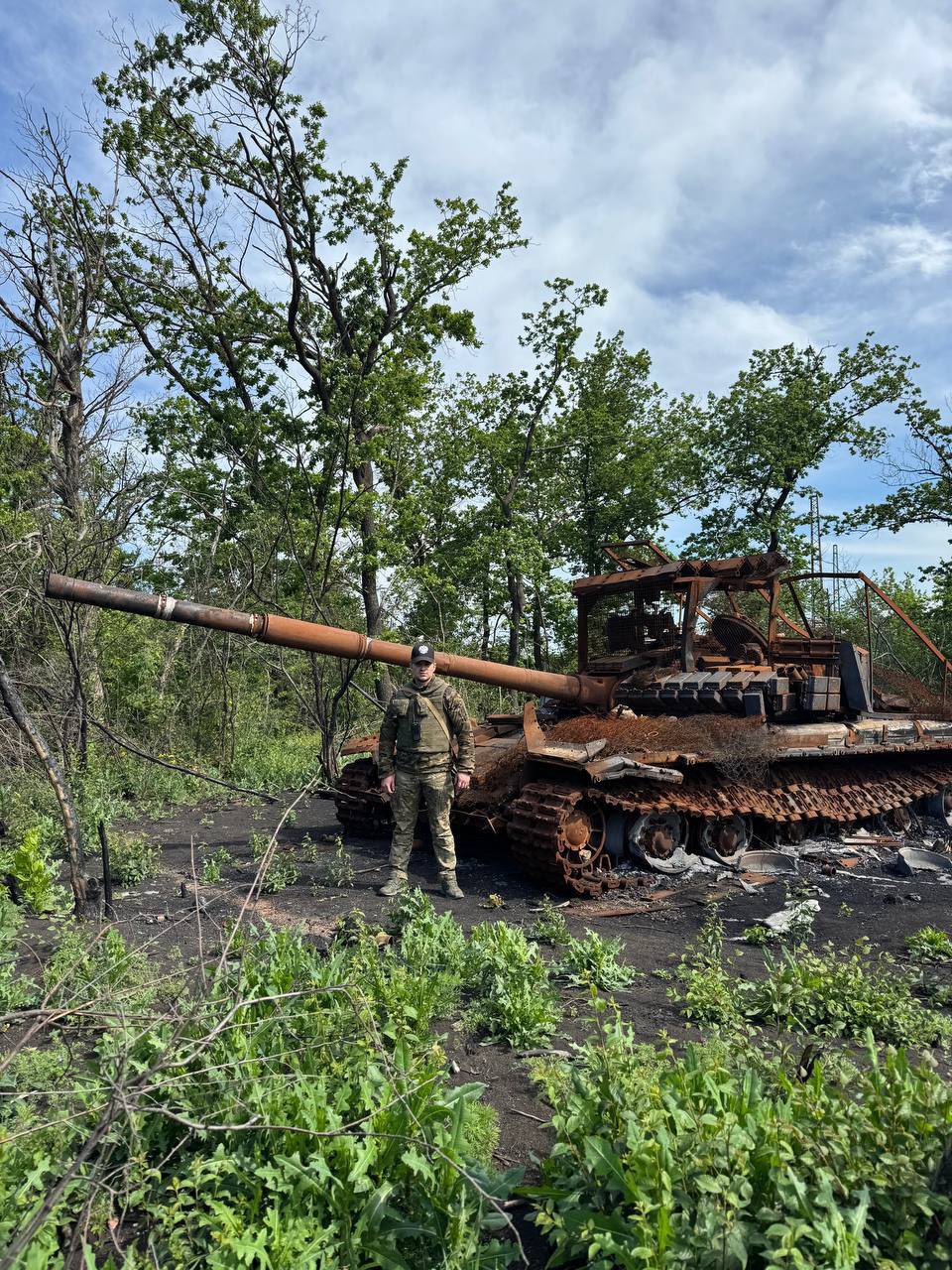 Destroyed Russian T-80BV tank at the front