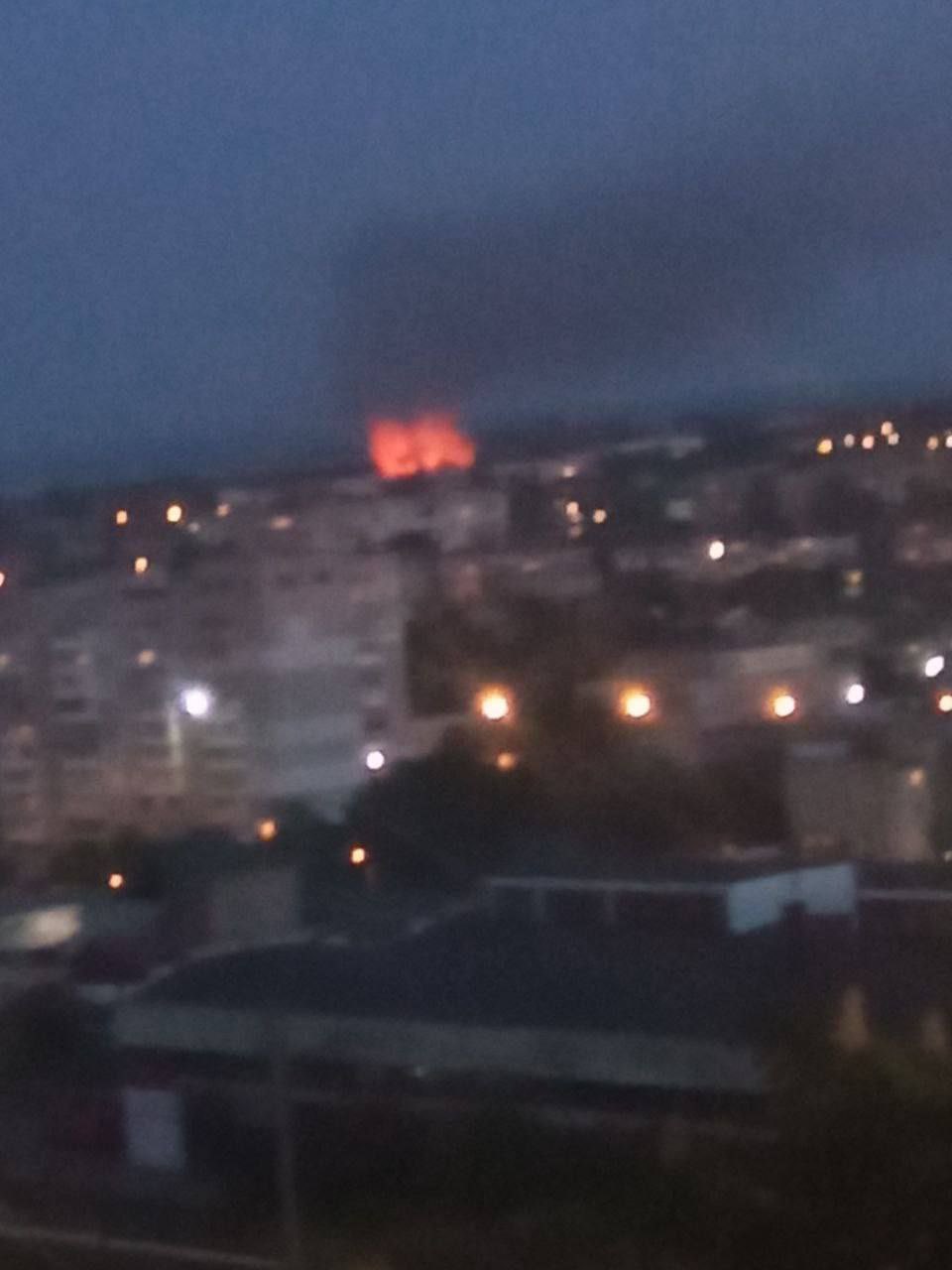 Explosion and large fire in occupied Berdyansk at night