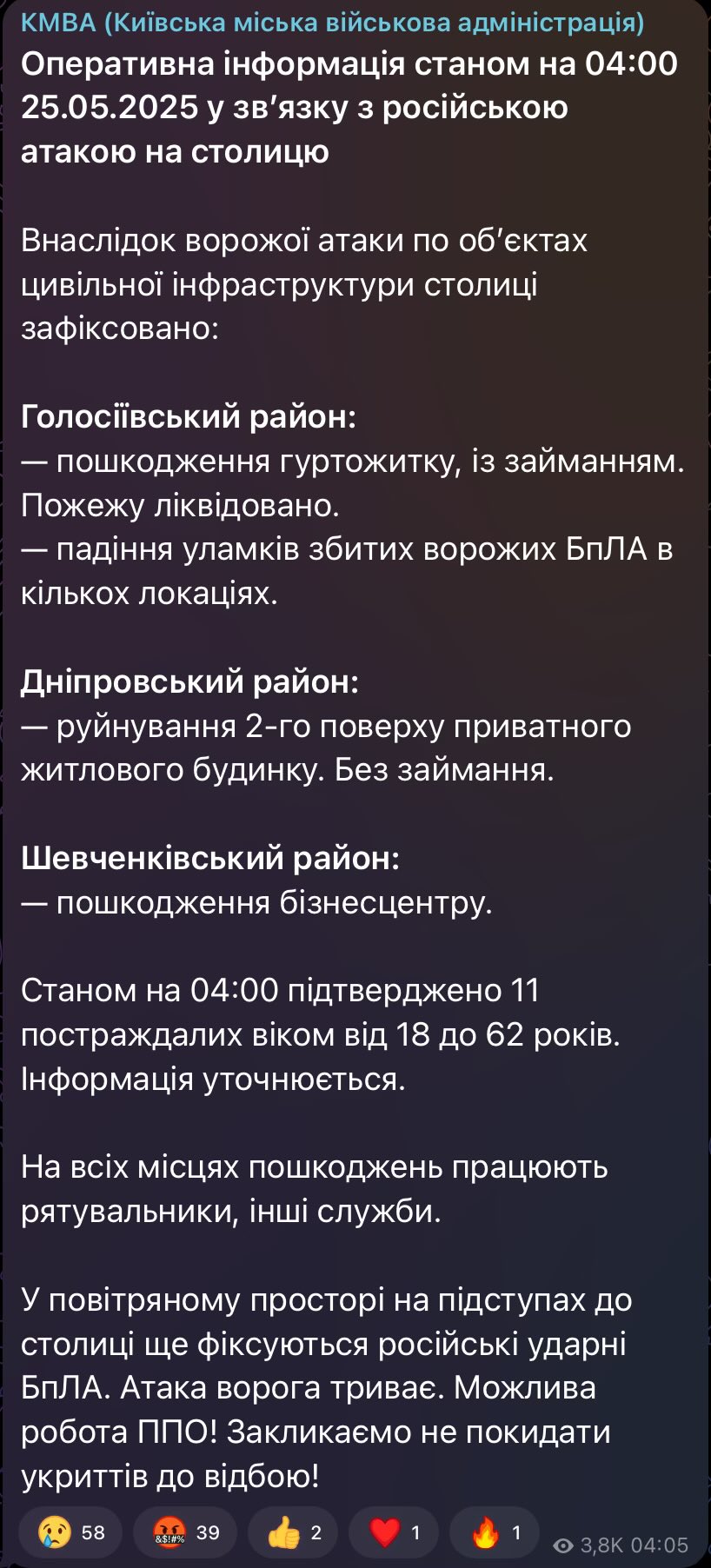 Russia’s drone and missile strike on Kyiv (11 hurt)
