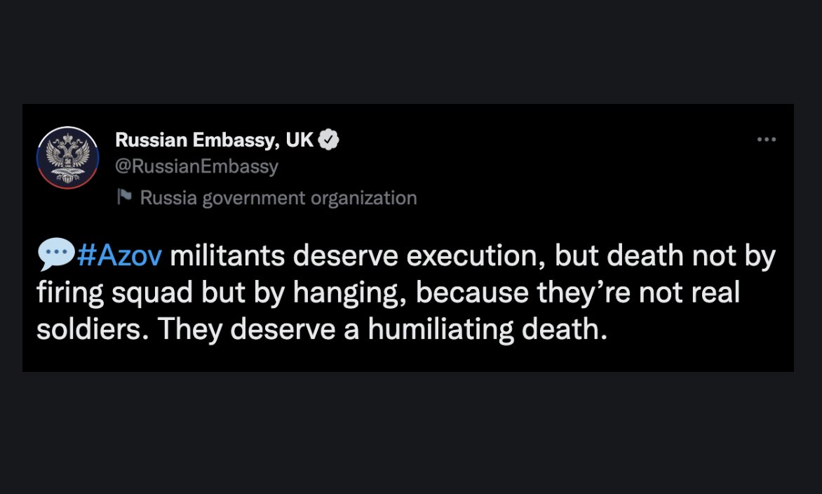 Verified Russian account tweets about POW executions