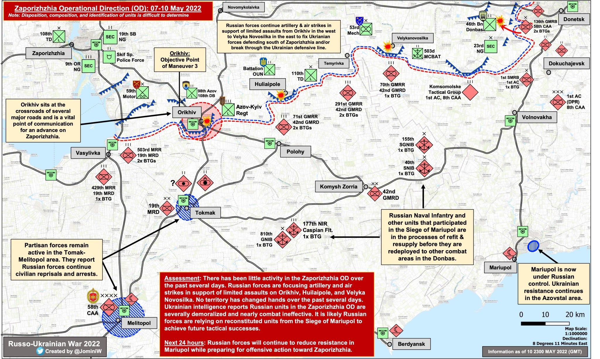 Little activity in Zaporizhzhia Oblast