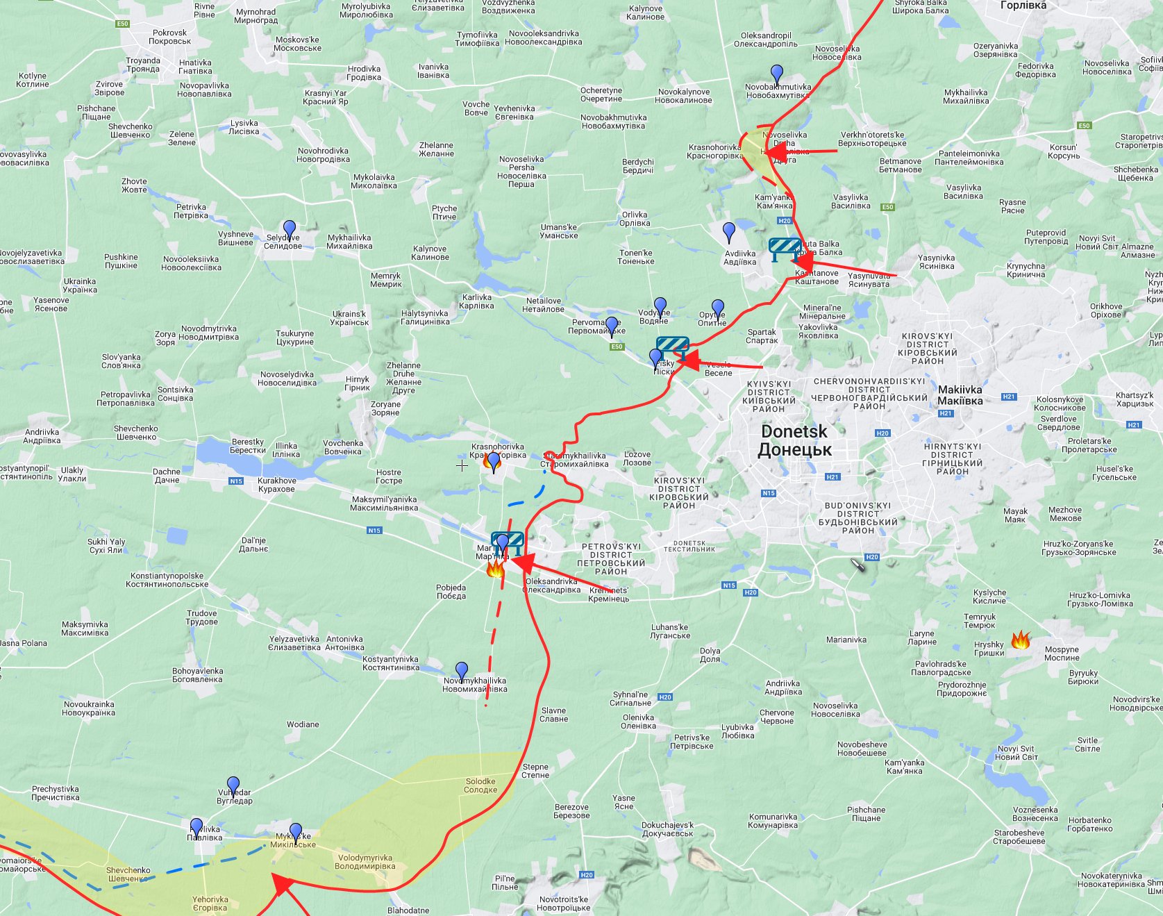 Pro-Russian militia offensive around Avdiivka fails; fighting continues.