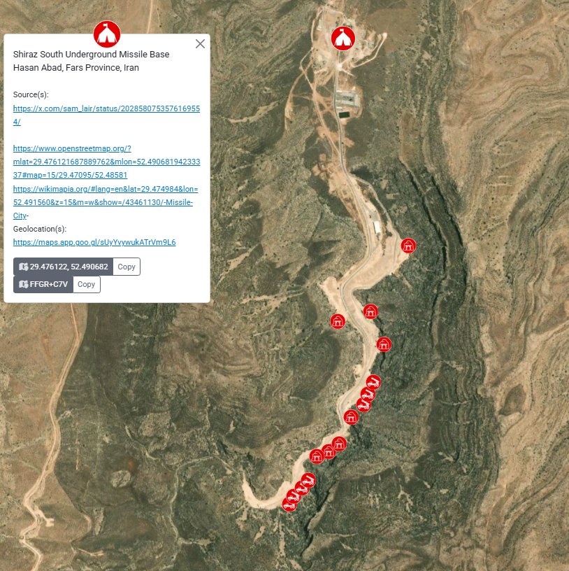 Shiraz South Underground Missile Base Mapped with Nine Tunnel Entrances