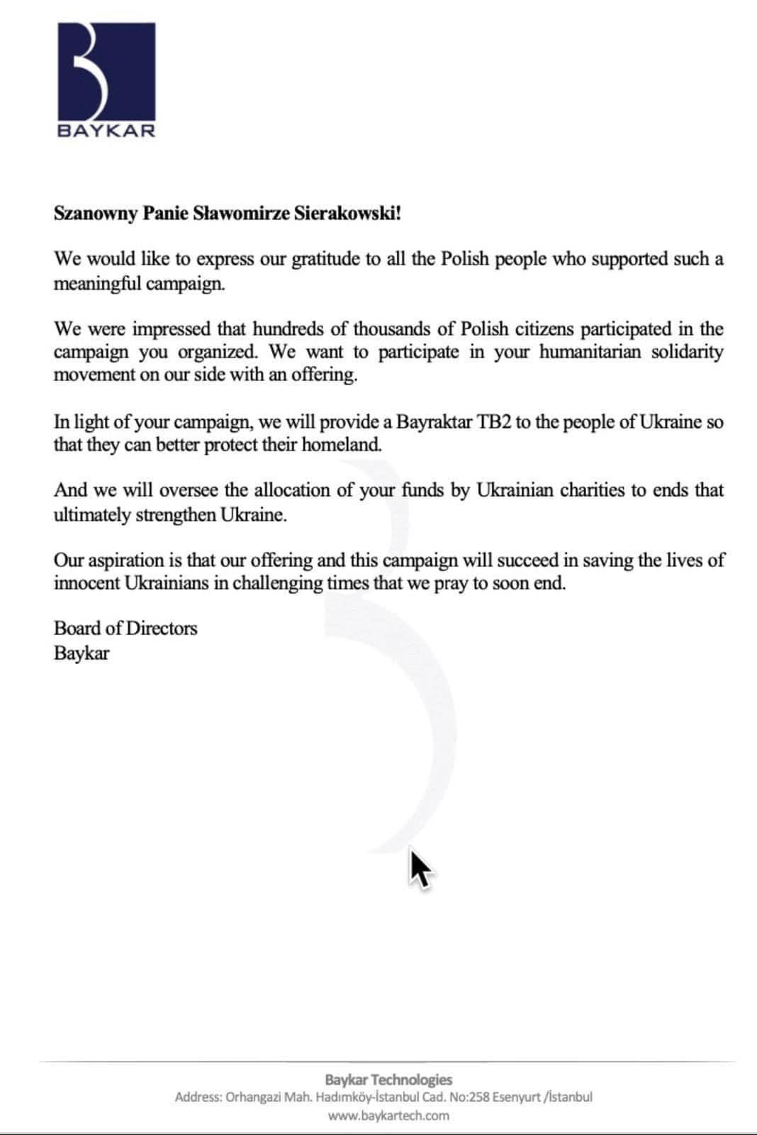 Turkish Baykar gifts drone to Poland after Polish fundraising for Ukraine