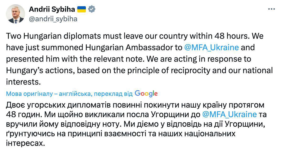 Ukraine expels two Hungarian diplomats from Kyiv