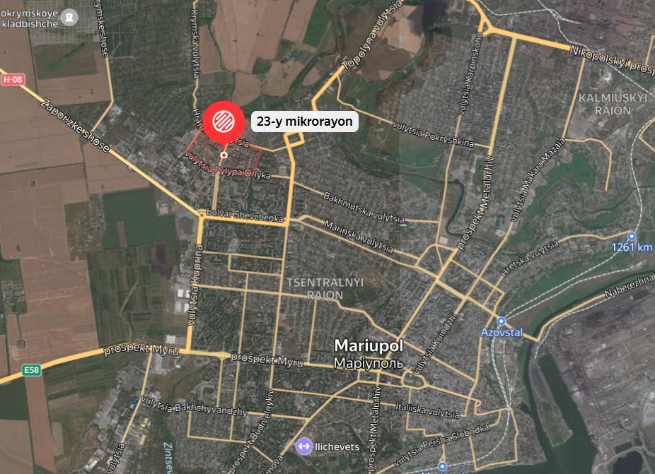Damage in Mariupol’s 23rd microdistrict (March 2022)