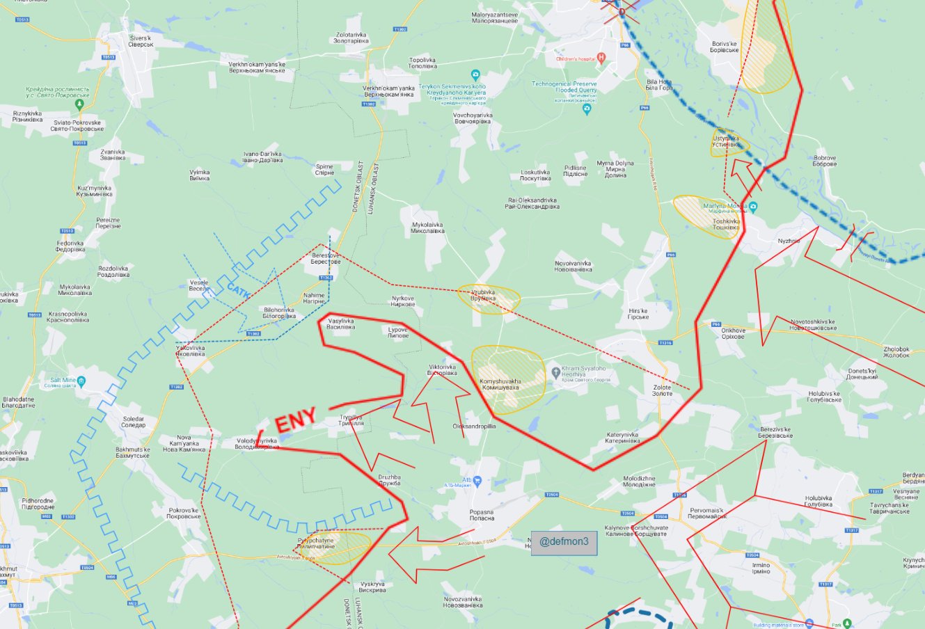 Ongoing battles in Popasna area; towns contested and advances near T1302 road