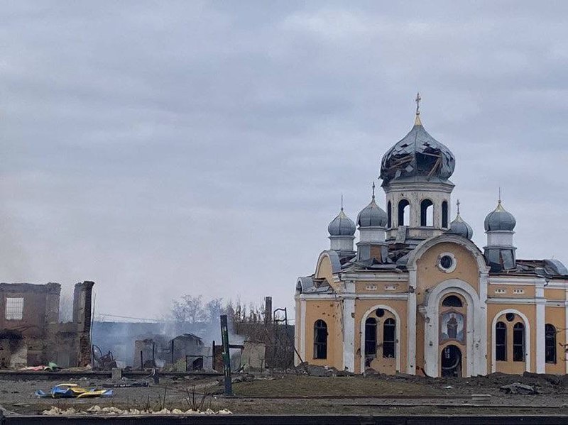 Damage after Russian bombardment of Malyn town