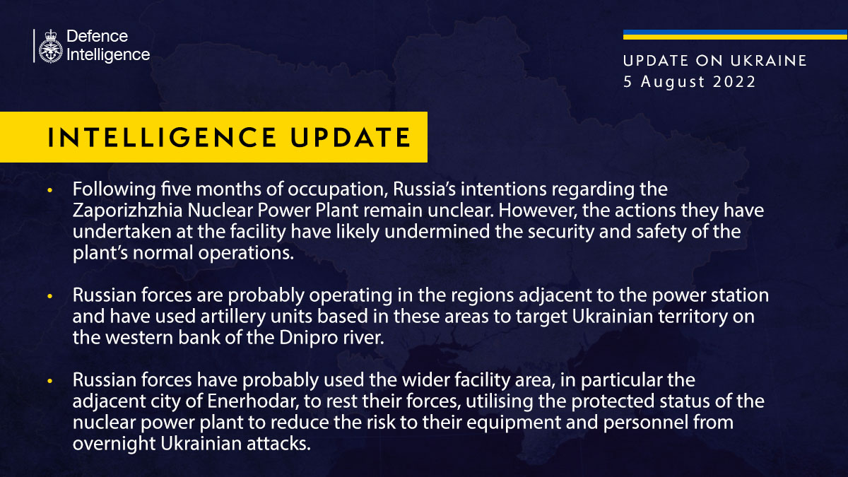 British Defence Intelligence Update Ukraine 5 August 2022