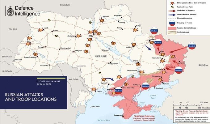 British Intelligence: situation in Ukraine on 23 June 2022