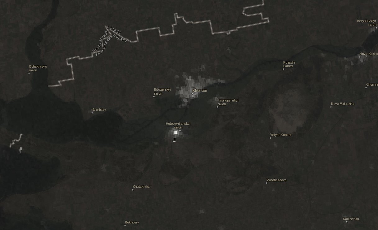 Presumed explosion near Holoprystyn in Kherson observed by VIIRS