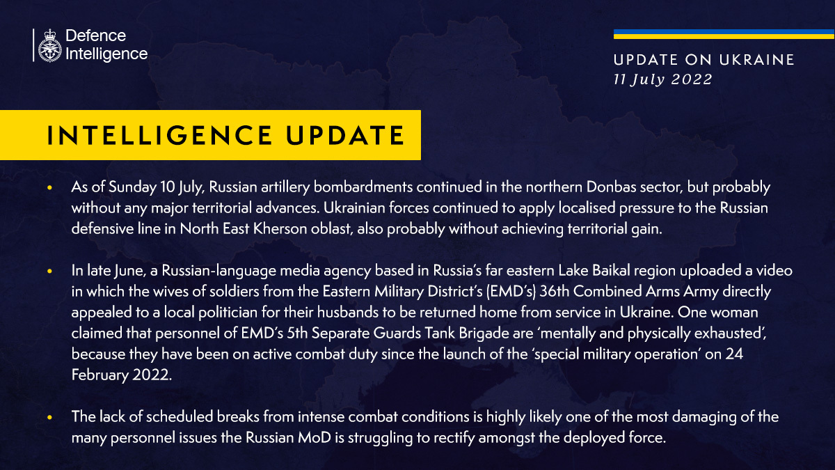 British Defense Intelligence Ukraine Update July 11