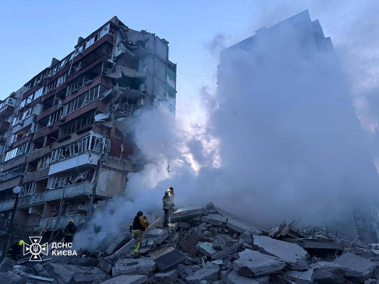 Kyiv: Building Destroyed in Attack