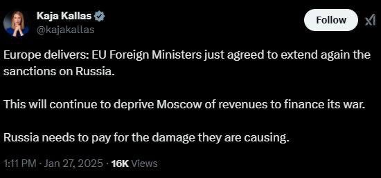 Six-month extension of sanctions on Russia