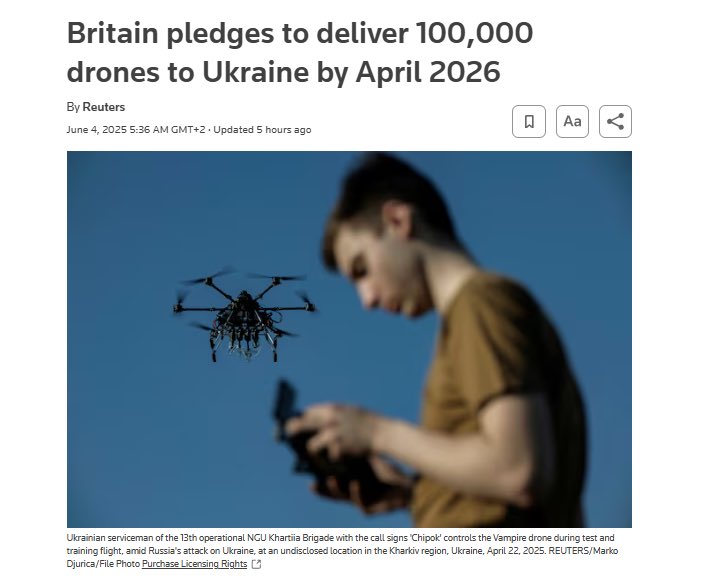UK: 100,000 drones to Ukraine and 350 million pounds