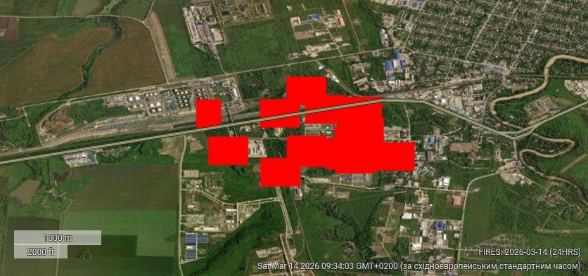 NASA FIRMS records large fire at Afipsky Oil Refinery after drone attack