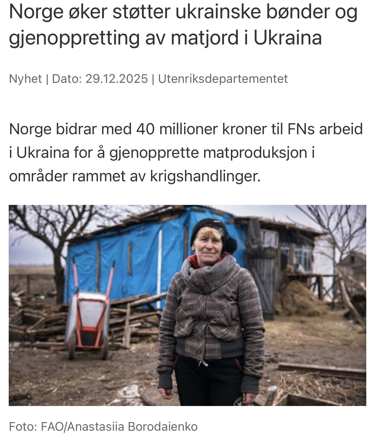 Norway allocates over €3 million to support Ukrainian farmers