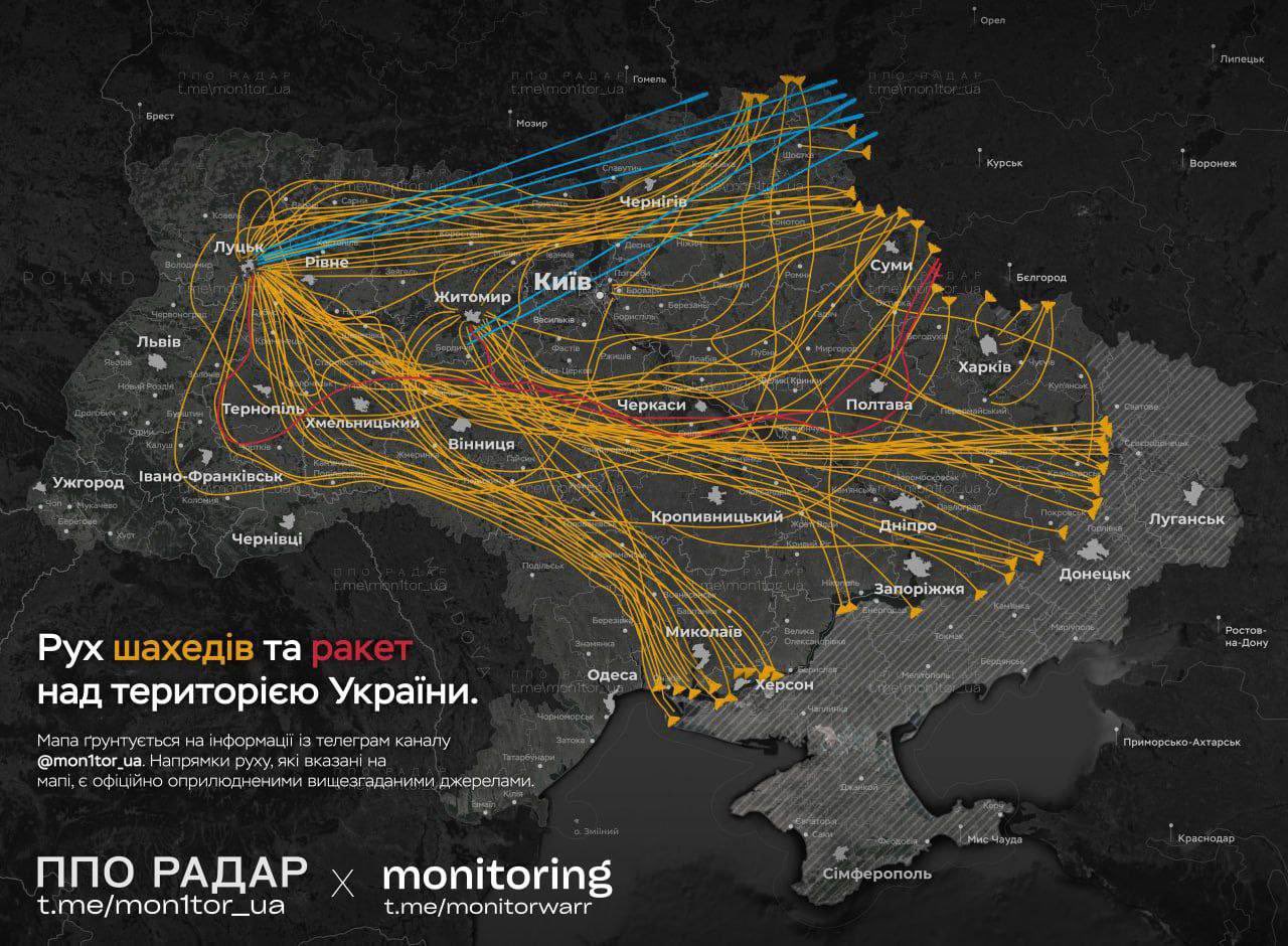 Russian missile and Shahed drone movements map