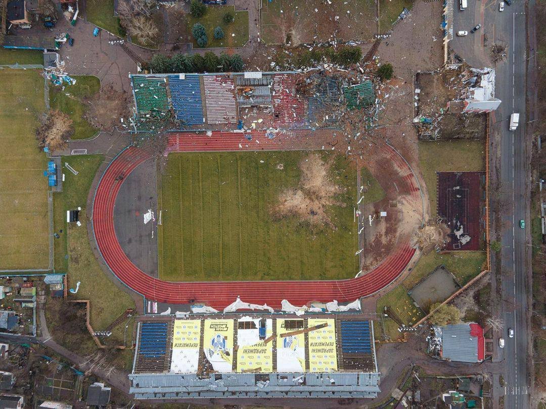 Chernihiv’s Yuri Gagarin Stadium destroyed by Russian shelling, civilian target