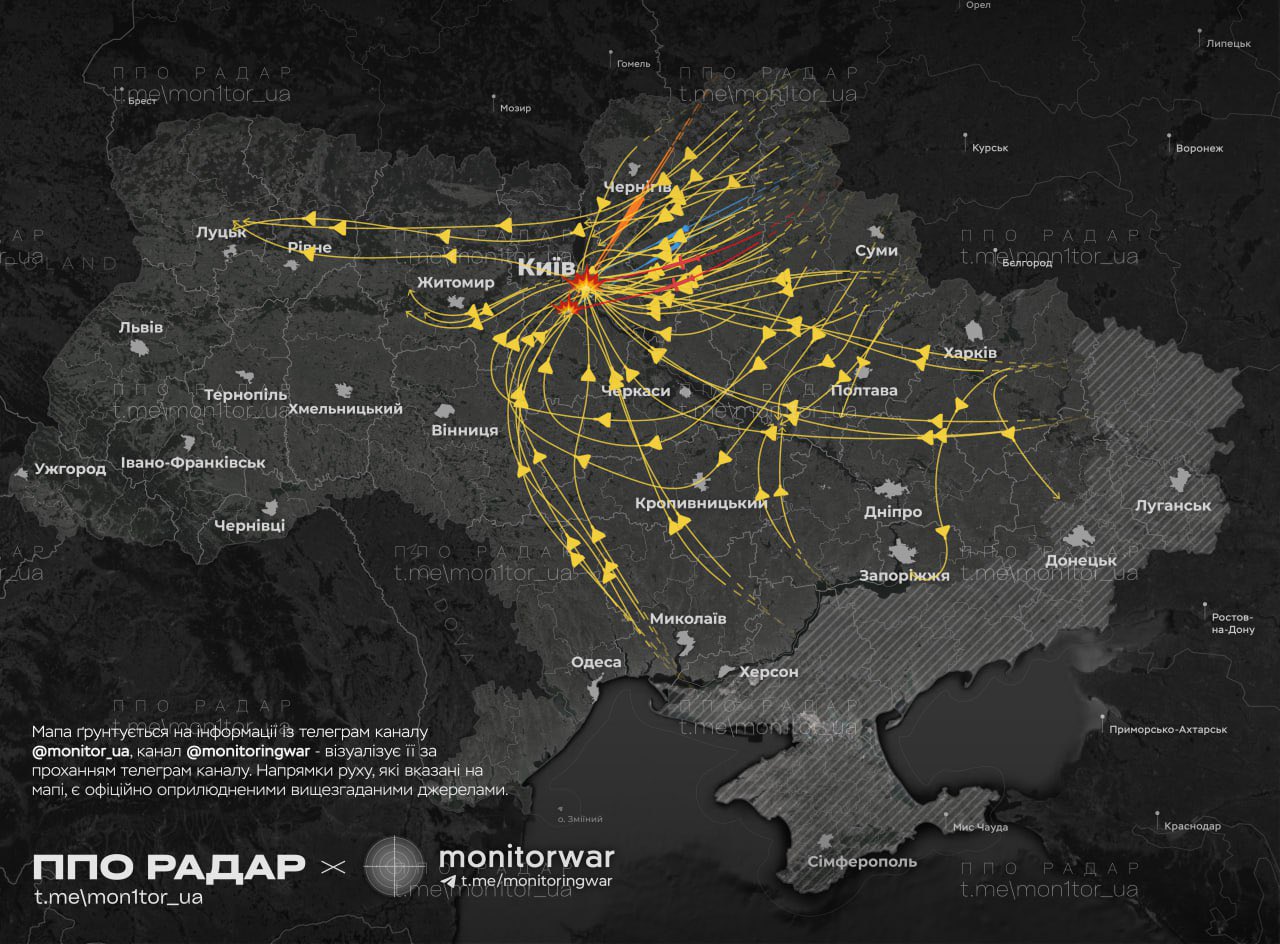 Night attacks map on Kyiv and Vasylkiv