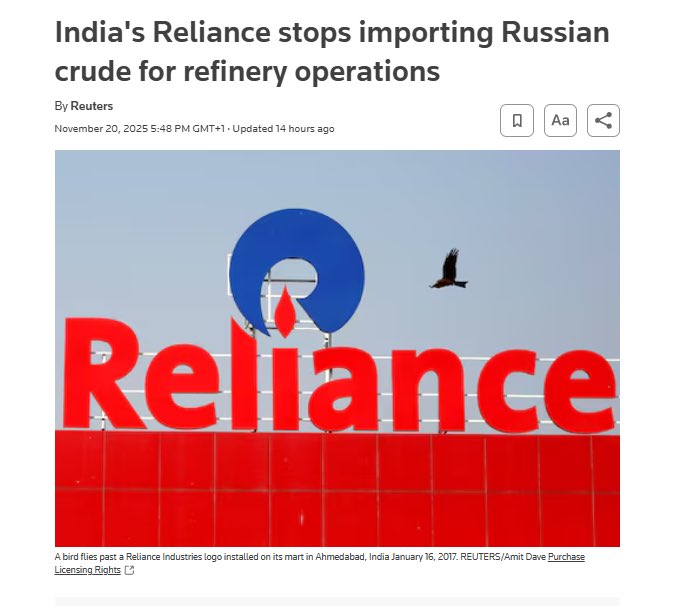 Reliance Industries halts Russian oil imports amid sanctions