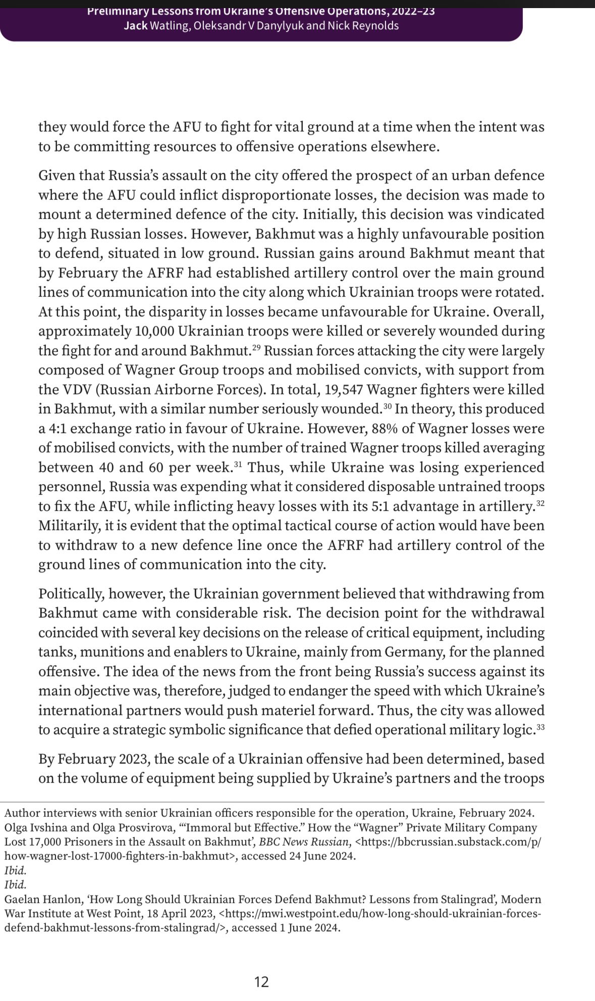 Reviewing the Battle of Bakhmut in a report