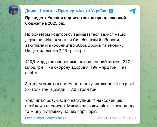 Ukraine’s 2025 Budget Law Signed