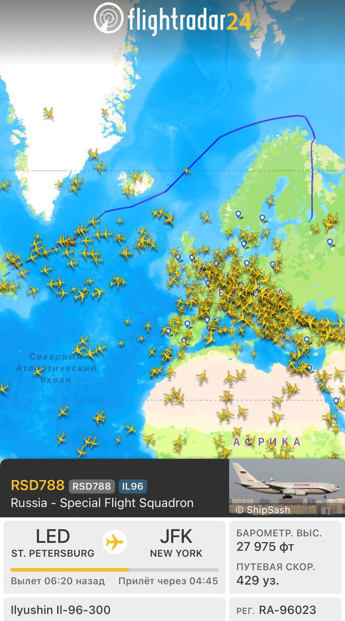Russian government plane flies unexpectedly from St. Petersburg to New York.