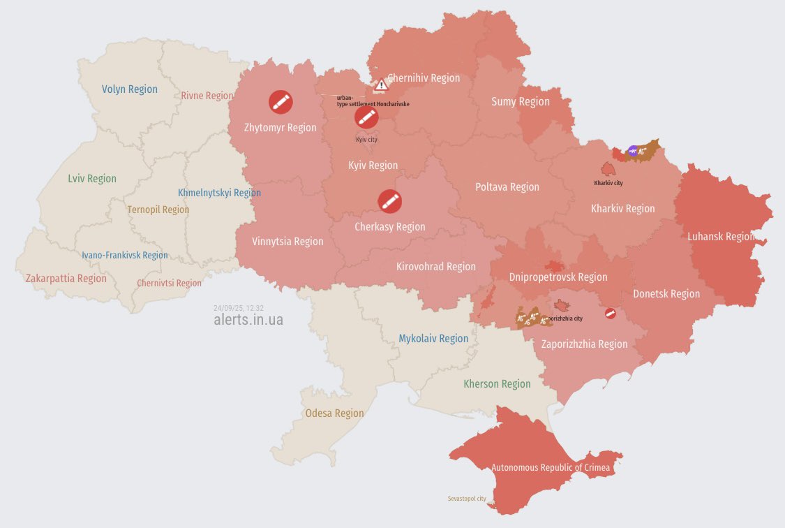 Ballistic missile threat for Ukraine on 2025-09-24