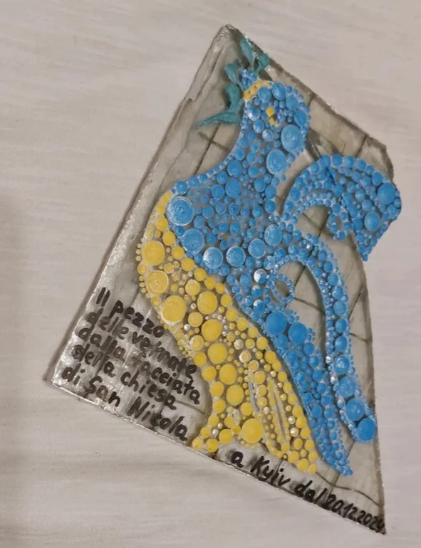 Pope Francis receives dove made from Kyiv church debris