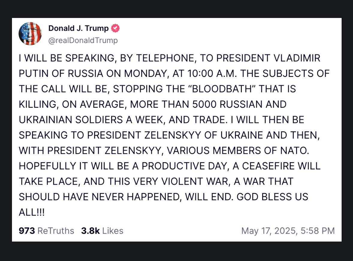 Trump plans call with Putin and Zelensky