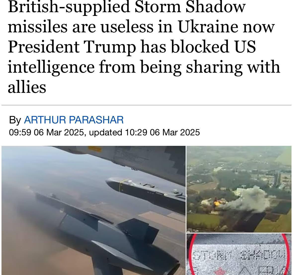 Storm Shadow missiles useless without US intelligence