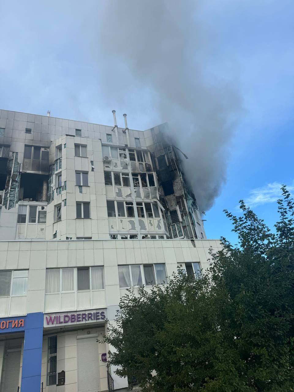 Shebekino building facade damaged by Ukrainian drone strike